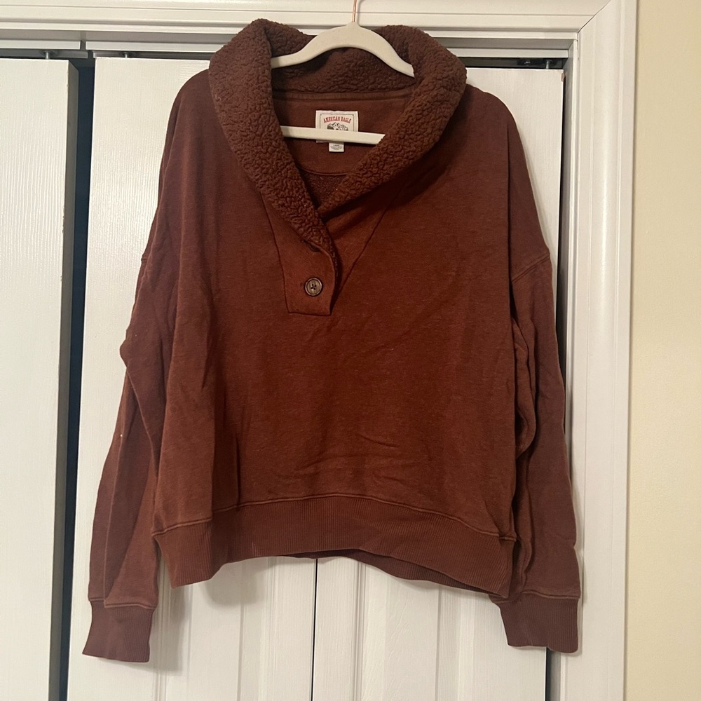 American Eagle Brown Sherpa Collar Sweater